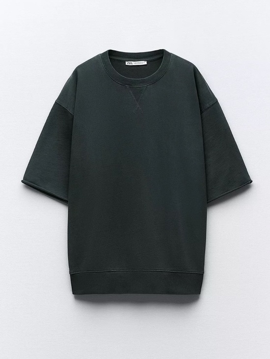 Zara Tops - ZARA WASHED EFFECT SHORT SLEEVE PLUSH SWEATSHIRT